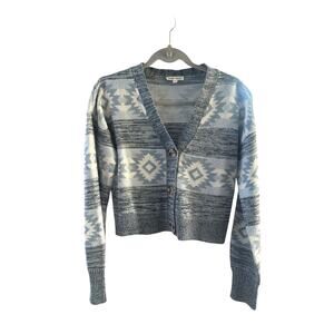 Derek Heart Blue Cropped Cardigan Aztec Print Winter Blues Large